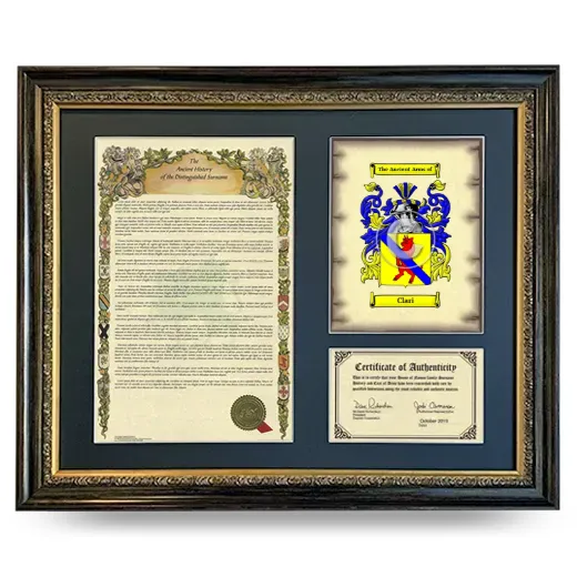Clari Framed Surname History and Coat of Arms- Heirloom