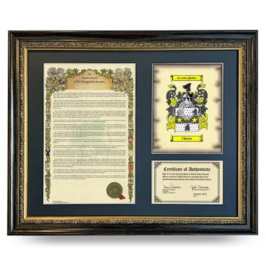 Cleeve Framed Surname History and Coat of Arms- Heirloom