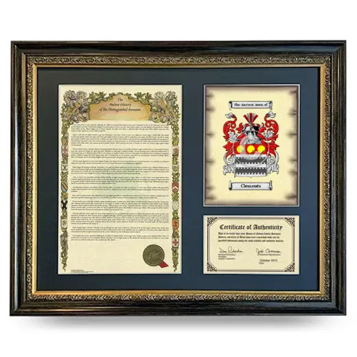 Clements Framed Surname History and Coat of Arms- Heirloom