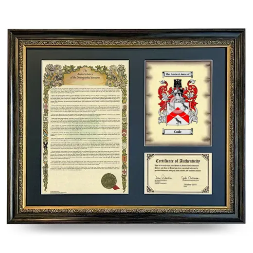 Code Framed Surname History and Coat of Arms- Heirloom