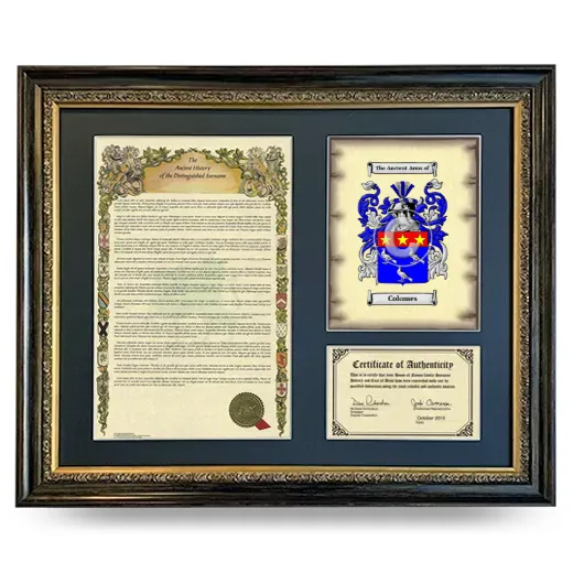 Colomes Framed Surname History and Coat of Arms- Heirloom