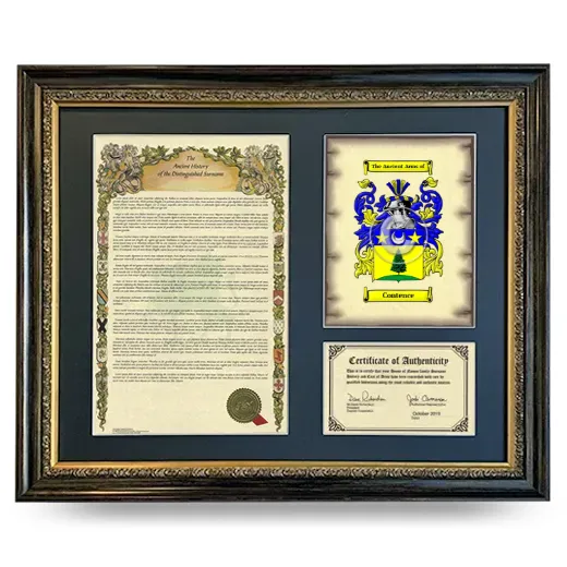 Contence Framed Surname History and Coat of Arms- Heirloom
