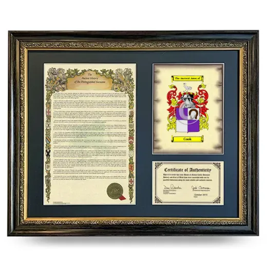 Cook Framed Surname History and Coat of Arms- Heirloom