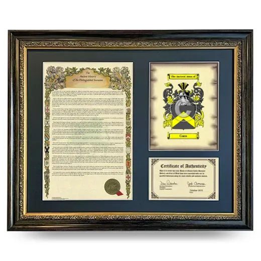 Corn Framed Surname History and Coat of Arms- Heirloom