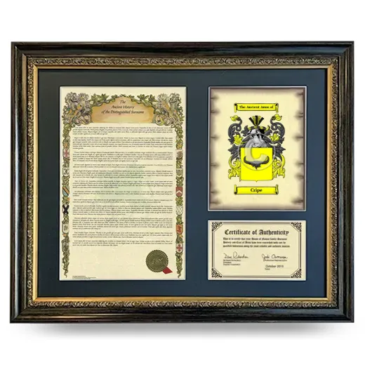 Cripe Framed Surname History and Coat of Arms- Heirloom