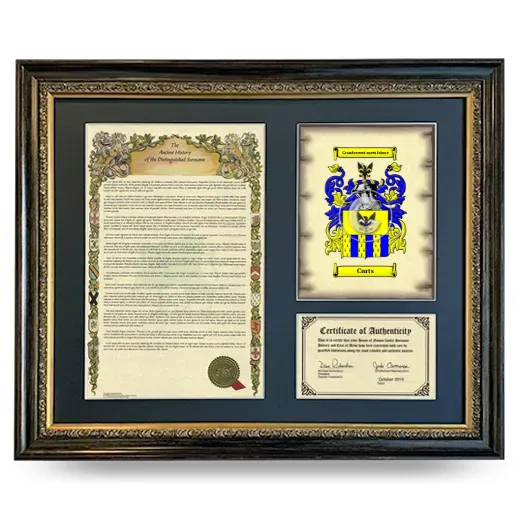 Curts Framed Surname History and Coat of Arms- Heirloom