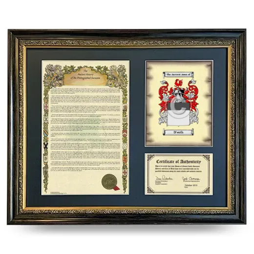 D'erth Framed Surname History and Coat of Arms- Heirloom