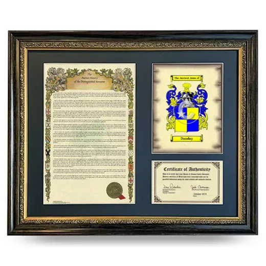Danday Framed Surname History and Coat of Arms- Heirloom