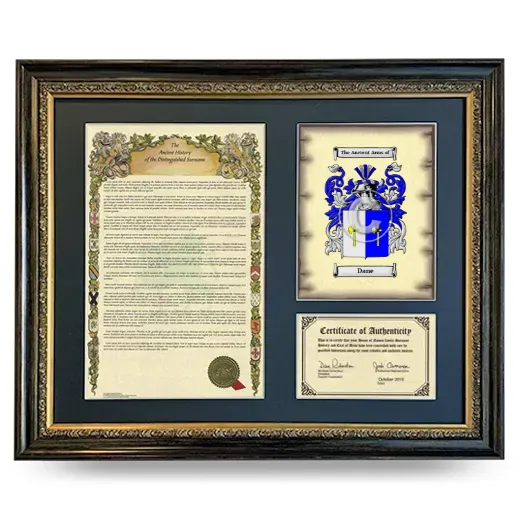 Dane Framed Surname History and Coat of Arms- Heirloom