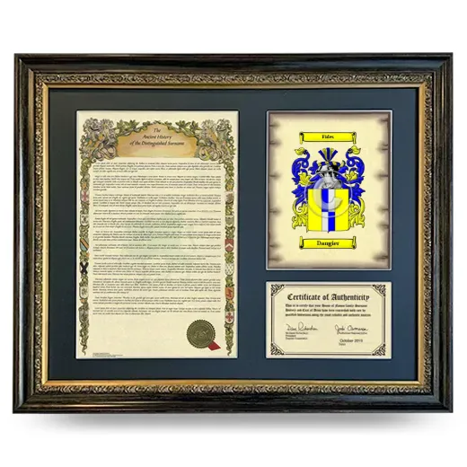 Dangier Framed Surname History and Coat of Arms- Heirloom