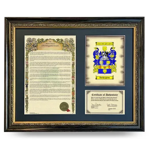 Darlyngton Framed Surname History and Coat of Arms- Heirloom