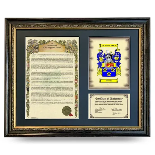 Davey Framed Surname History and Coat of Arms- Heirloom
