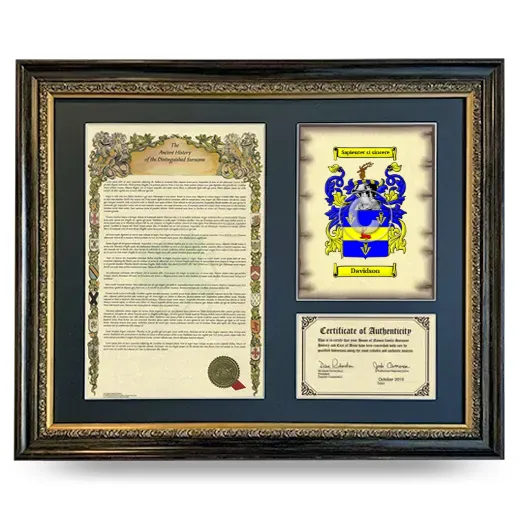 Davidson Framed Surname History and Coat of Arms- Heirloom