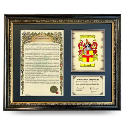 De burgh Framed Surname History and Coat of Arms- Heirloom