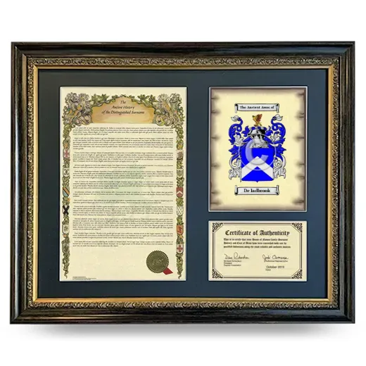 De ladbrook Framed Surname History and Coat of Arms- Heirloom