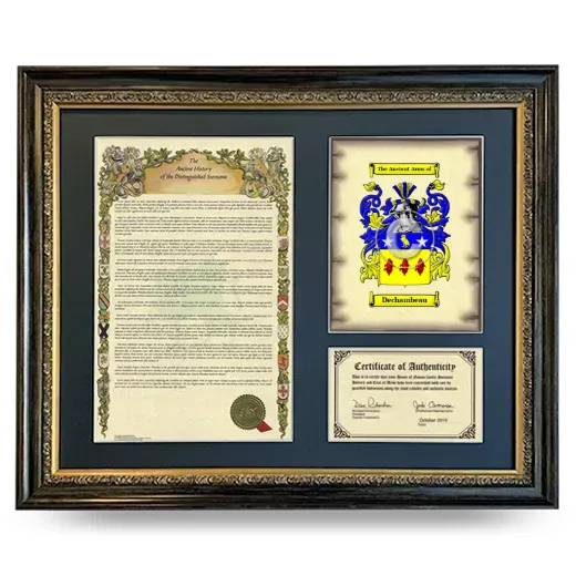 Dechambeau Framed Surname History and Coat of Arms- Heirloom