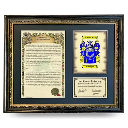 Del negro Framed Surname History and Coat of Arms- Heirloom
