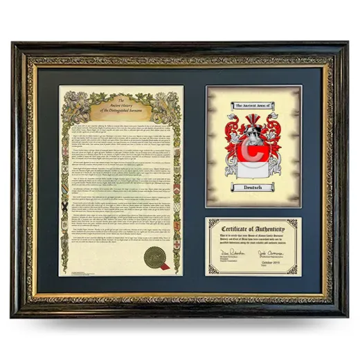 Deutsch Framed Surname History and Coat of Arms- Heirloom