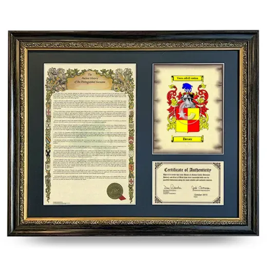 Dever Framed Surname History and Coat of Arms- Heirloom
