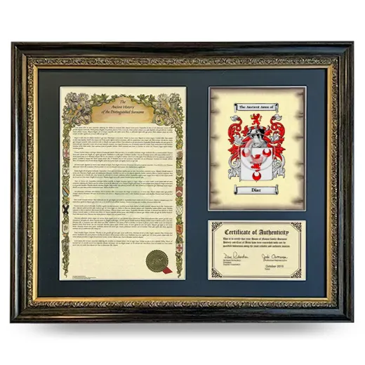 Diar Framed Surname History and Coat of Arms- Heirloom