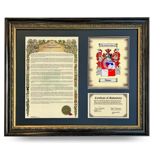Dinnar Framed Surname History and Coat of Arms- Heirloom