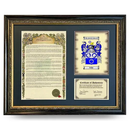 Doke Framed Surname History and Coat of Arms- Heirloom
