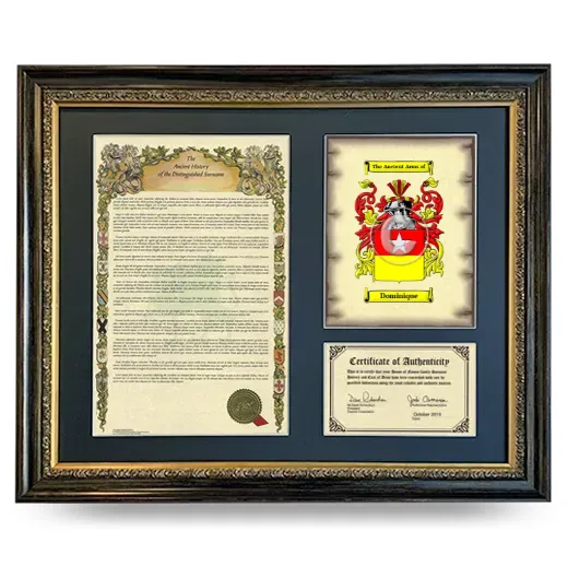 Dominique Framed Surname History and Coat of Arms- Heirloom