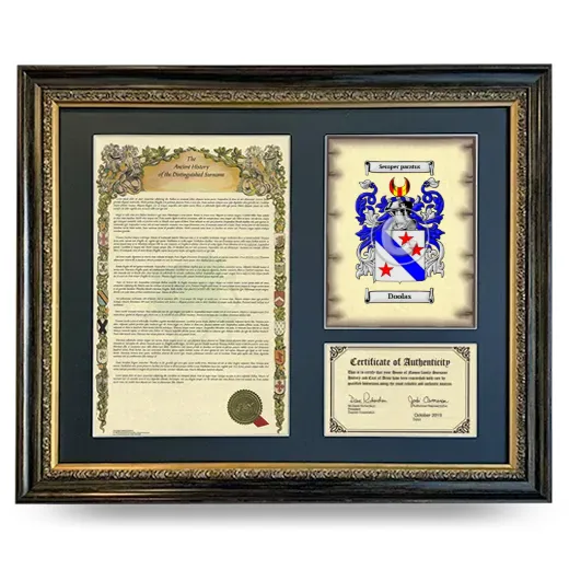 Doolas Framed Surname History and Coat of Arms- Heirloom