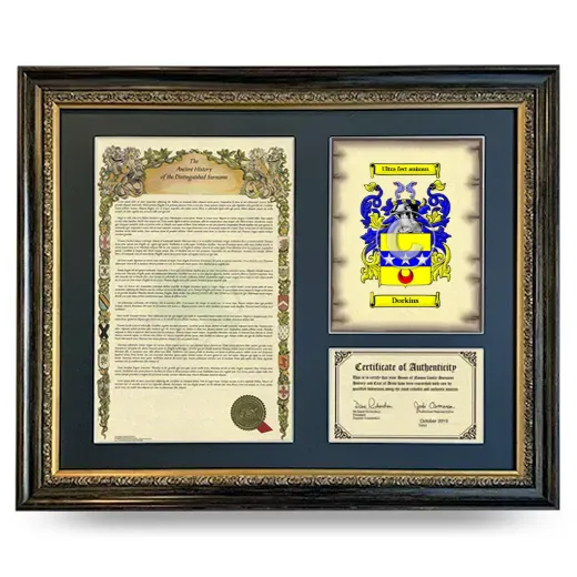 Dorkins Framed Surname History and Coat of Arms- Heirloom