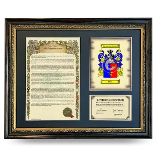 Dors Framed Surname History and Coat of Arms- Heirloom