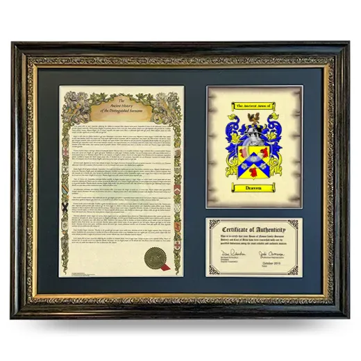 Draven Framed Surname History and Coat of Arms- Heirloom