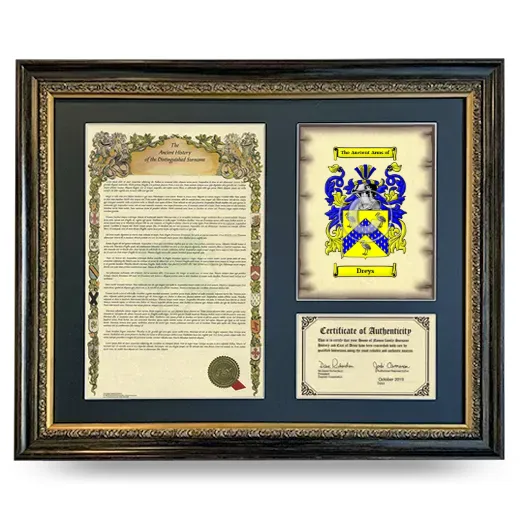 Dreys Framed Surname History and Coat of Arms- Heirloom