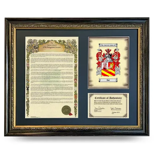 Dri Framed Surname History and Coat of Arms- Heirloom