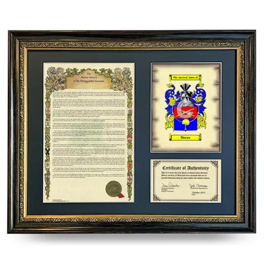Ducas Framed Surname History and Coat of Arms- Heirloom
