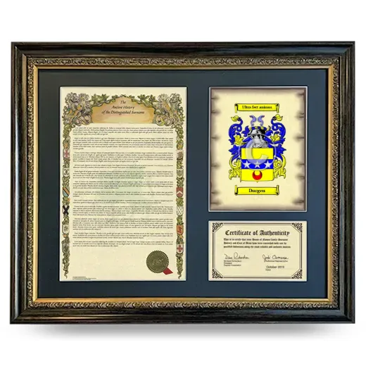 Durgen Framed Surname History and Coat of Arms- Heirloom