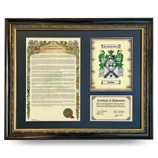 Durkin Framed Surname History and Coat of Arms- Heirloom