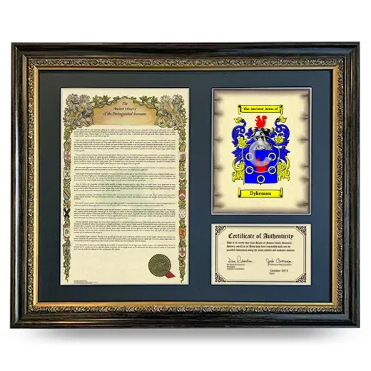 Dykeman Framed Surname History and Coat of Arms- Heirloom