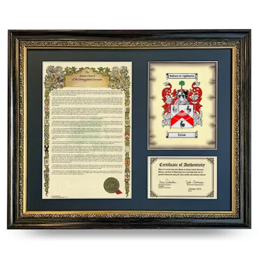 Ecint Framed Surname History and Coat of Arms- Heirloom
