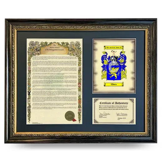 Elbers Framed Surname History and Coat of Arms- Heirloom