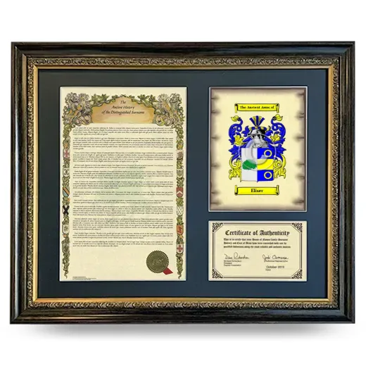 Eliser Framed Surname History and Coat of Arms- Heirloom
