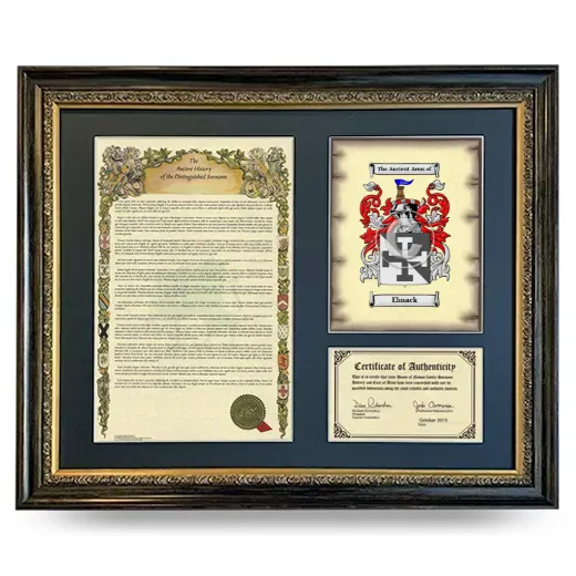 Elmack Framed Surname History and Coat of Arms- Heirloom