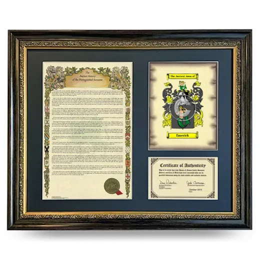 Emerick Framed Surname History and Coat of Arms- Heirloom