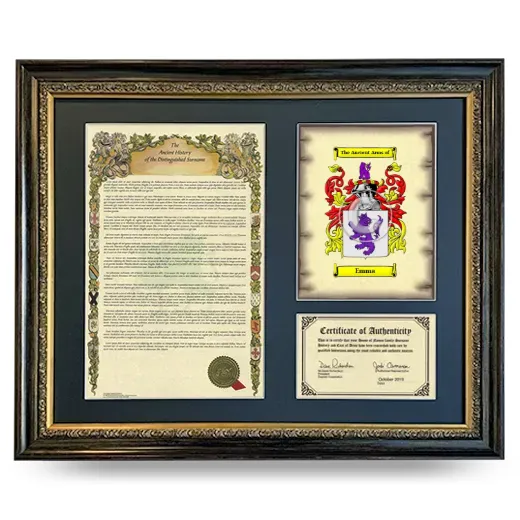 Emma Framed Surname History and Coat of Arms- Heirloom