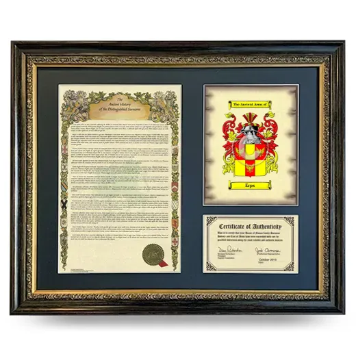 Erps Framed Surname History and Coat of Arms- Heirloom