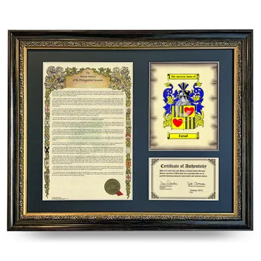 Estud Framed Surname History and Coat of Arms- Heirloom