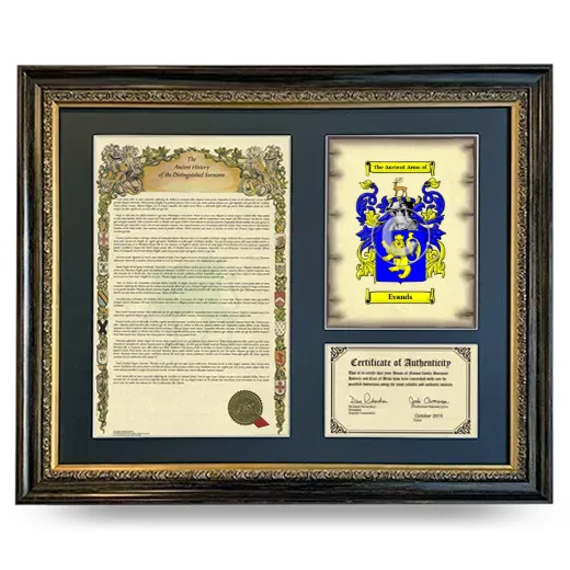 Evands Framed Surname History and Coat of Arms- Heirloom