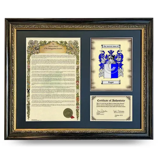 Faget Framed Surname History and Coat of Arms- Heirloom