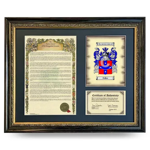 Felice Framed Surname History and Coat of Arms- Heirloom