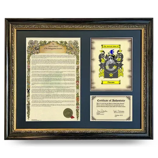 Finnan Framed Surname History and Coat of Arms- Heirloom