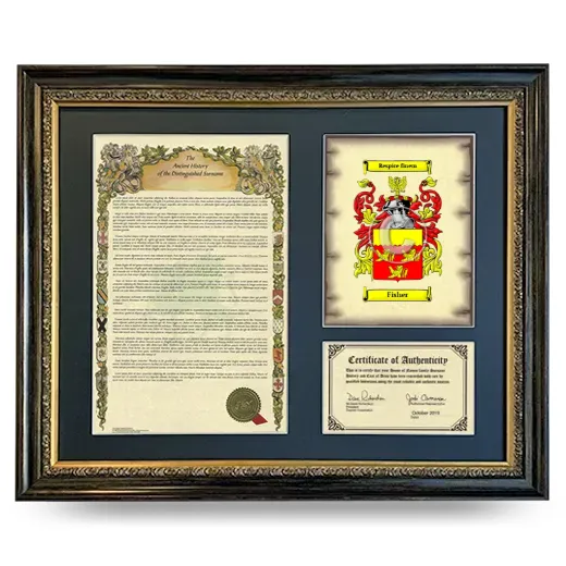 Fisher Framed Surname History and Coat of Arms- Heirloom